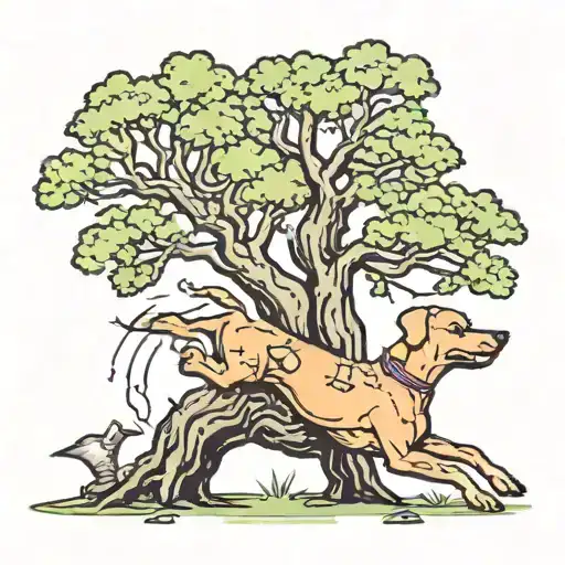 Dog Pushing A Tree Down Like Chopping It