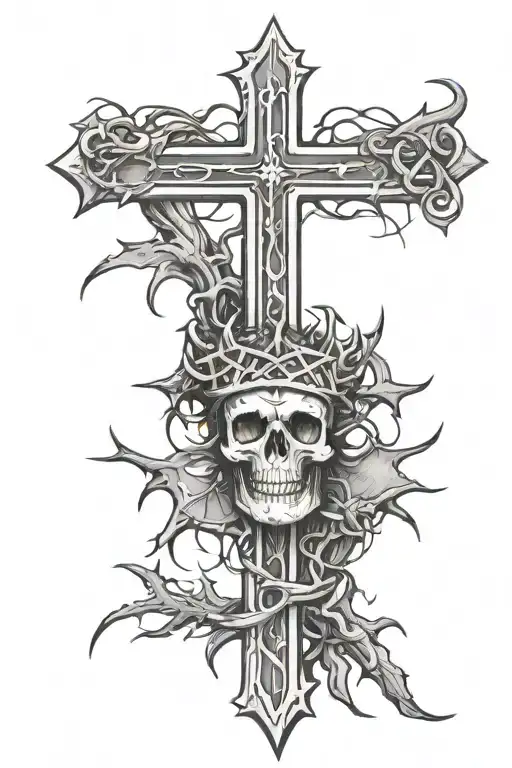 Cross With Crown Of Thorns With Faith Above It And Fear Below It