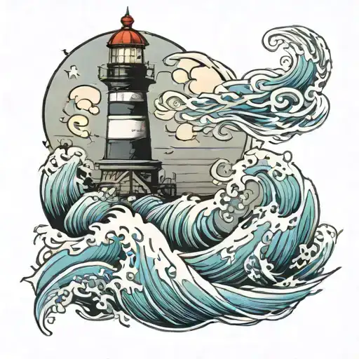 Lighthouse In The Sea Waves