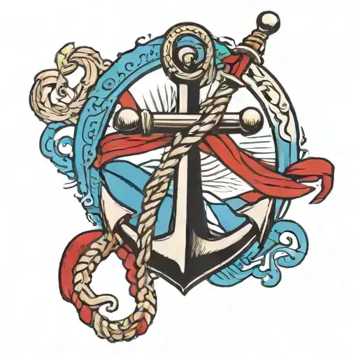 One Strip Blue And A Red Strip With An Anchor
