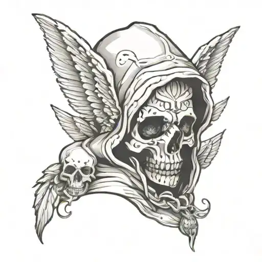 Angel In A Hood With A Transition To 3 Small Skulls