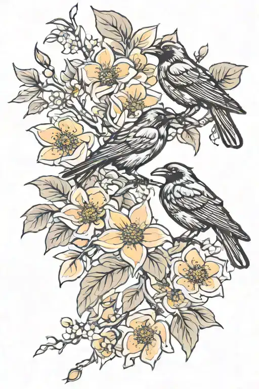 Crow And Dogwood Flowers