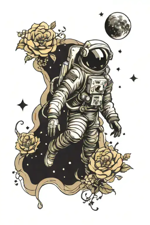 Astronaut With The Moon And Flowers