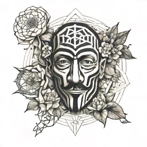 Dali Mask From Money Heist Surrounded By The Flower Of Life