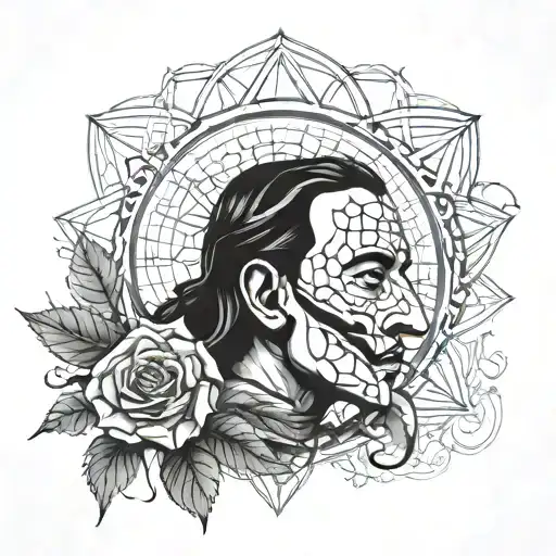 Dali Mask From Money Heist Surrounded By The Flower Of Life