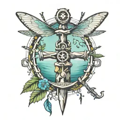 Anchor Inukshuk Dragonfly Water Trees