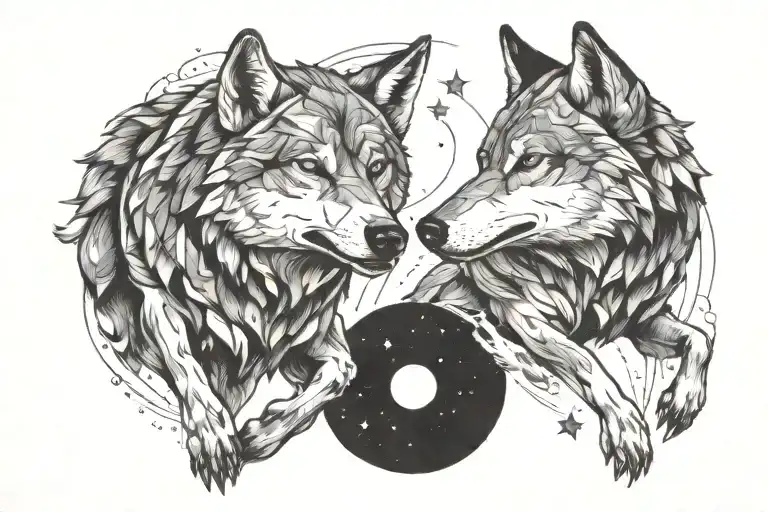 Two Wolves Chasing Each Other In Space