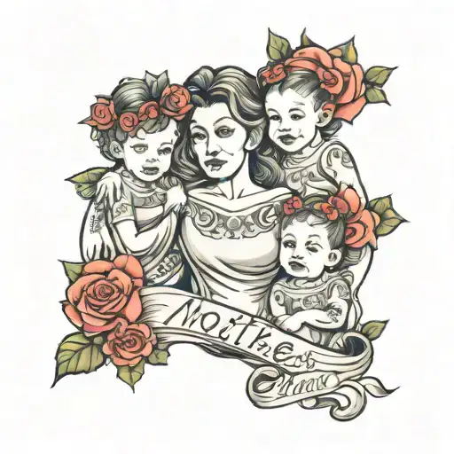 Mother And Twins With Their Names Incorporated