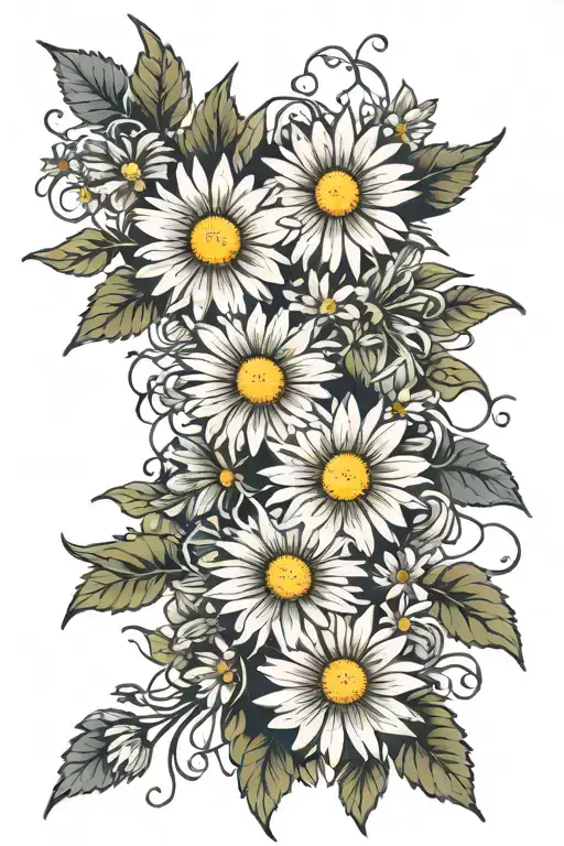 Straight Line Of Daisy Chain Of Different Flowers With Petals Flying Off