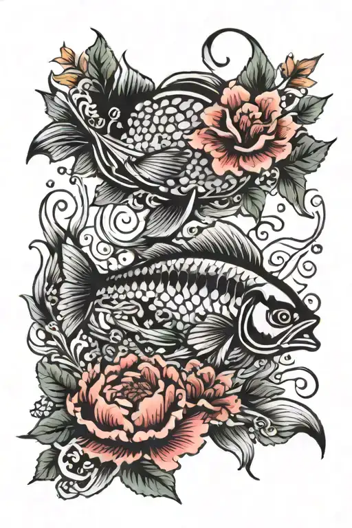 Pisces And Two Fishes With A Nice Flowers And Nature