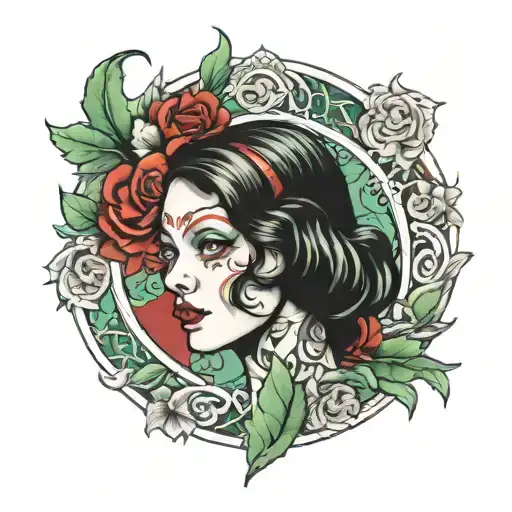 Traditional Portrait Tattoo When Greens And Reds