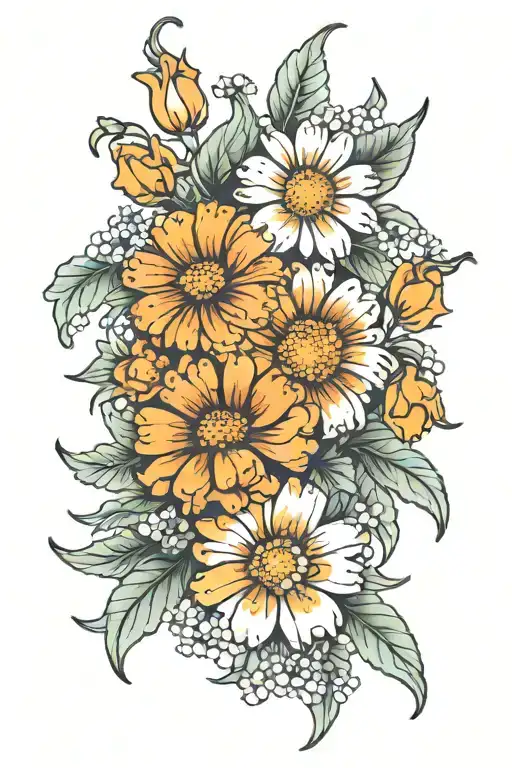 Marigolds With Daisy And Lily Flowers