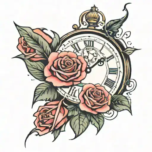 Clock With A Woman's Tear And Roses