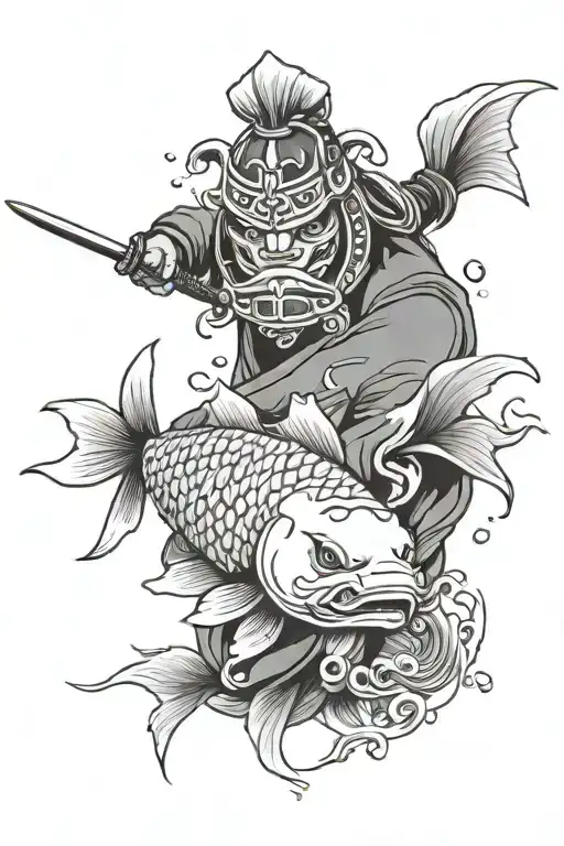 Koi Fish And Samurai Mask