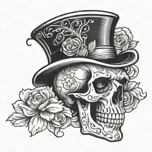 Skull With Top Hat Surrounded