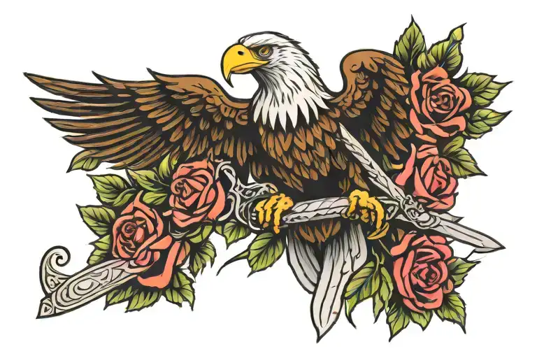 Eagle Holding A Sword With Roses