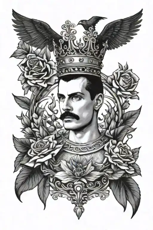 Freddie Mercury Facing Away Holding Crown Surrounded
