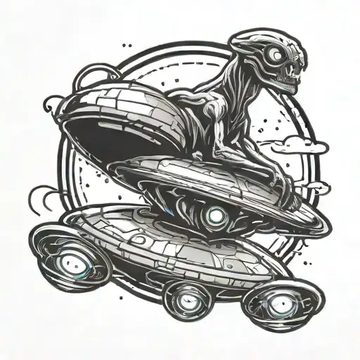 Alien Sitting On A Ufo Hovering