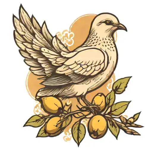 Dove Holding Olive Branch With Its Beak