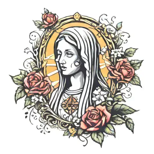 The Virgin Mary With Intricate Symbolism Of Love And Nature
