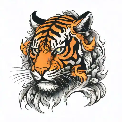 Flaming Tiger Wrapped Around The Number 4