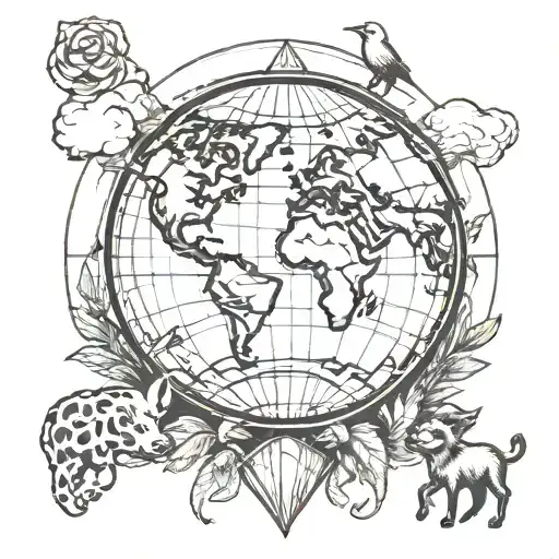 Animals Outline Filling Earth Globe
