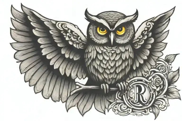Owl Tatto Design With Initial Irs Ra