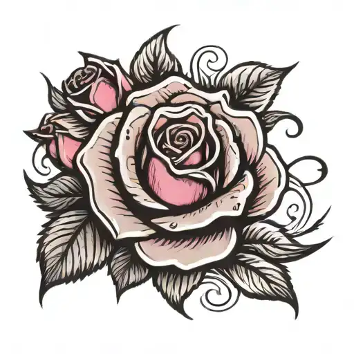 Top View Of A Rose With Breast Cancer Ribbon Embed In The Petals