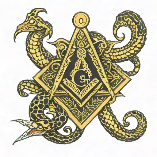 Freemason Symbol With 2 Snakes Eating Each Other Circling The Symbol