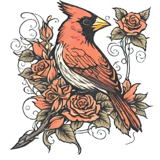 Cardinal With Roses Around It