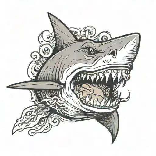 Shark With Woman Face In The Mouth Open