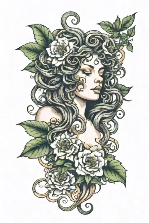 Medusa Surrounded By Flowers Intertwined