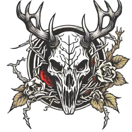 Barbed Wire And Deer Skull