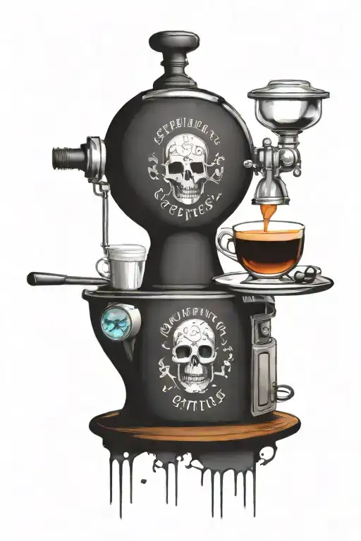 Speciality Coffee Conceptual Tatoo Including Portafilter And Chemical Structure Of Caffeine