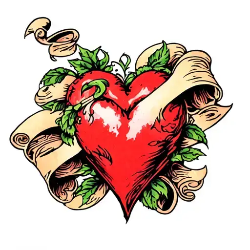 Red Heart With A Scroll Across The Front