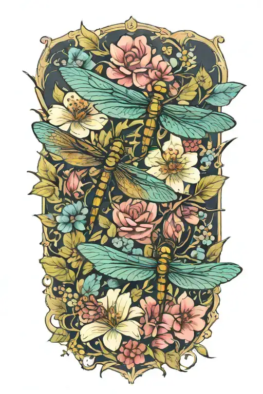 Dragonflies And Flowers Blooming