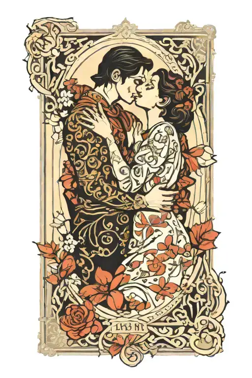 Tarot Card Of The Lovers Kissing Guy And Girl