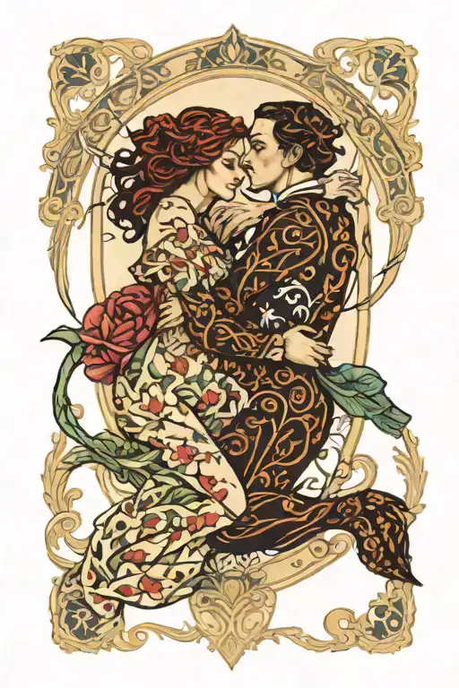 Tarot Card Of The Lovers Hugging Each