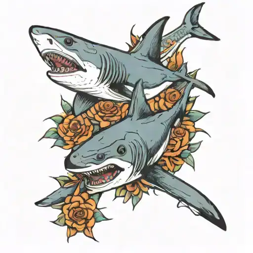 Fine Line Sharks Swimming Alongside