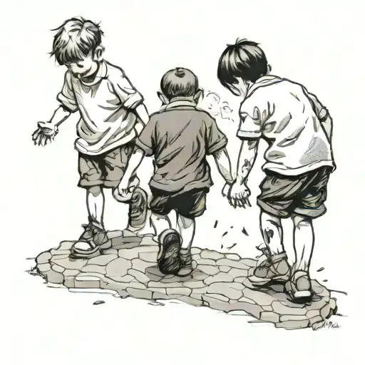 Boy Stepping On The Footprints That His Older Brother Leaves In Front Of Him