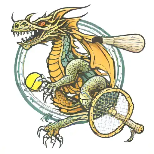 Tennis Racket And Ball With A Dragon