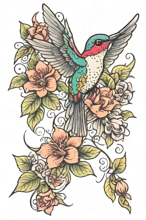 Hummingbird With Flowers