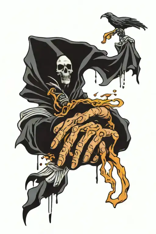 Gods Hand Touching Grim Reaper Hand Holding