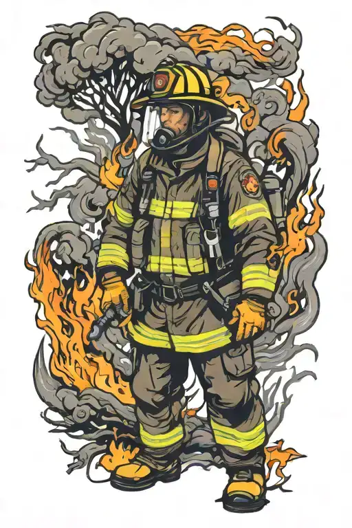 Firefighter Surrounded By Wild Bushfire