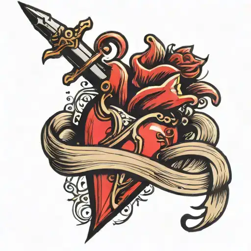 A Heart With A Dagger With A Ribbon Wrapped
