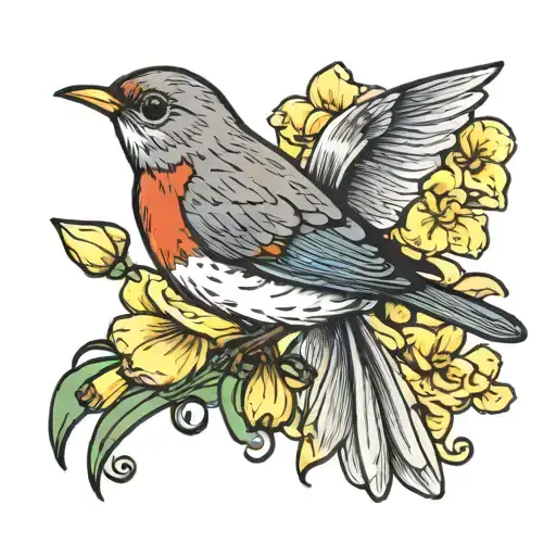 Robin Bird Daffodil Banana