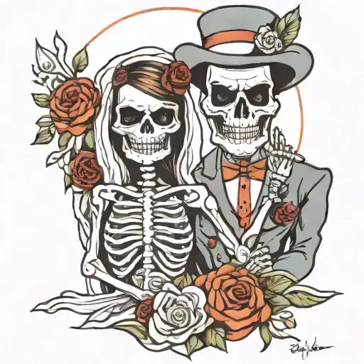Skeleton Bride And Groom On Beach