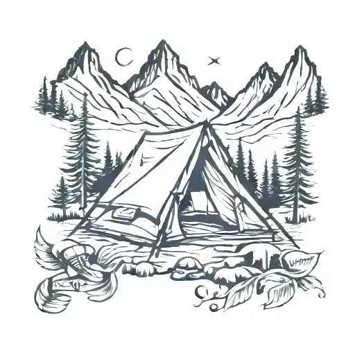 Mountains And Camping Tent Surrounded