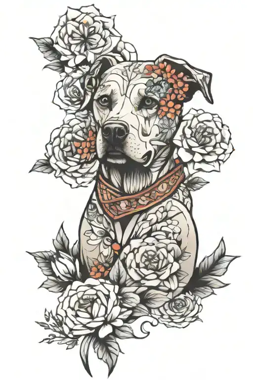 Full Sleeve Geometric Flowers On The Fore Arm Tattoo And Dog Memorial On Outer Bicep
