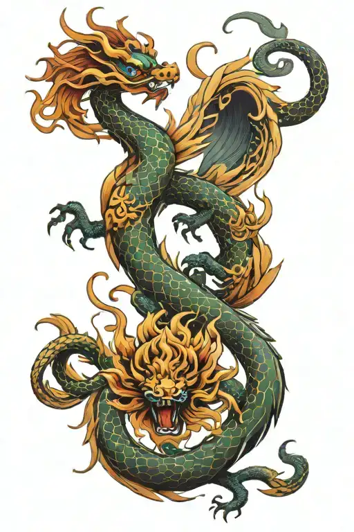 Feminine Chinese Dragon And Phoenix Rising